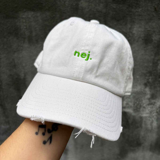 Nej. hat | Hvid dad cap destroyed - kun 1 stk!